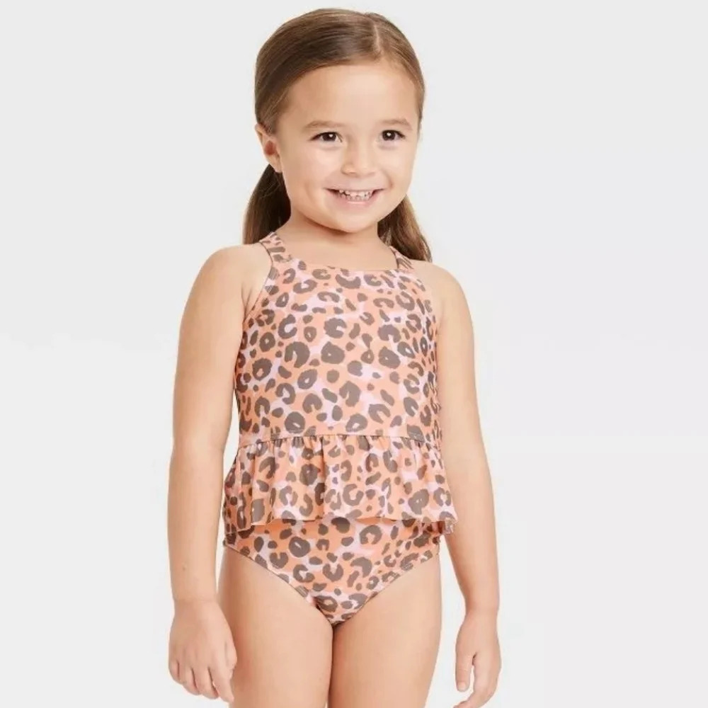 NWT Cat & Jack Toddler Girl's 2 PC Animal Print Tankini Swimsuit 2T